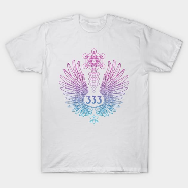 Angel Number 333 Sacred Geometry T-Shirt by LadyMoldavite